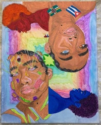 a painting of a group of people with different colored faces