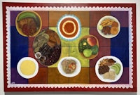 a painting of a mexican meal on a table
