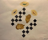 a drawing of a chess board with two eyes on it